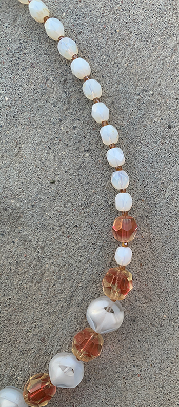 Necklace Set | Venetian perwinkle focal disk, ruby/topaz givre faceted rounds, pale blue givre, and opalescent vintage glass beads