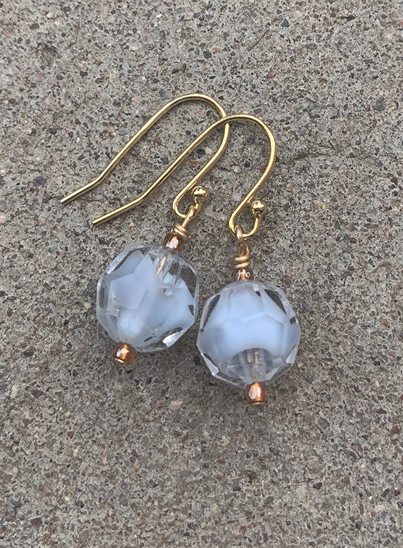 Necklace Set | Venetian perwinkle focal disk, ruby/topaz givre faceted rounds, pale blue givre, and opalescent vintage glass beads