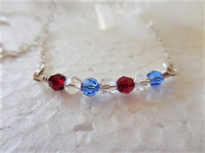 Red White and Blue Crystal Bar Necklace, Patriotic Necklace