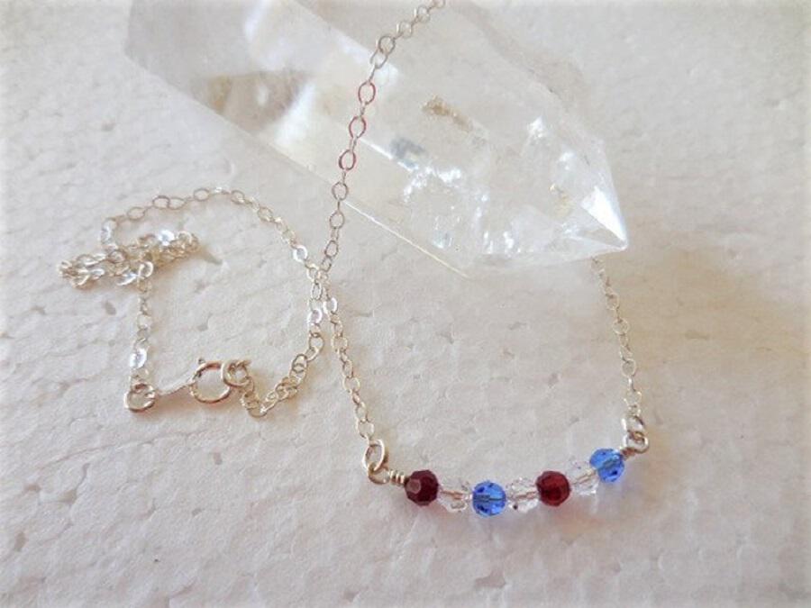 Red White and Blue Crystal Bar Necklace, Patriotic Necklace