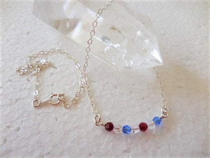 Red White and Blue Crystal Bar Necklace, Patriotic Necklace