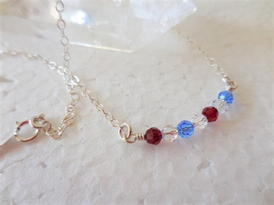 Red White and Blue Crystal Bar Necklace, Patriotic Necklace