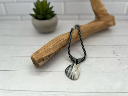 Beaded Necklace with White Marble Pendant, Herringbone Stitch, 19 Inch