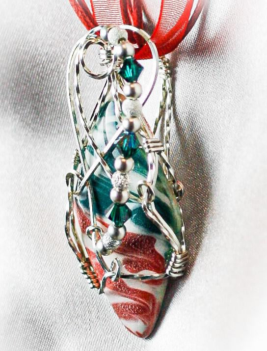 Red Green Marble Wire Wrapped Pendant