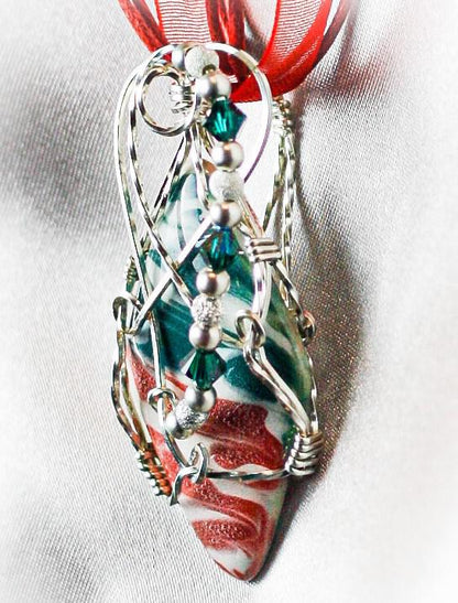 Red Green Marble Wire Wrapped Pendant