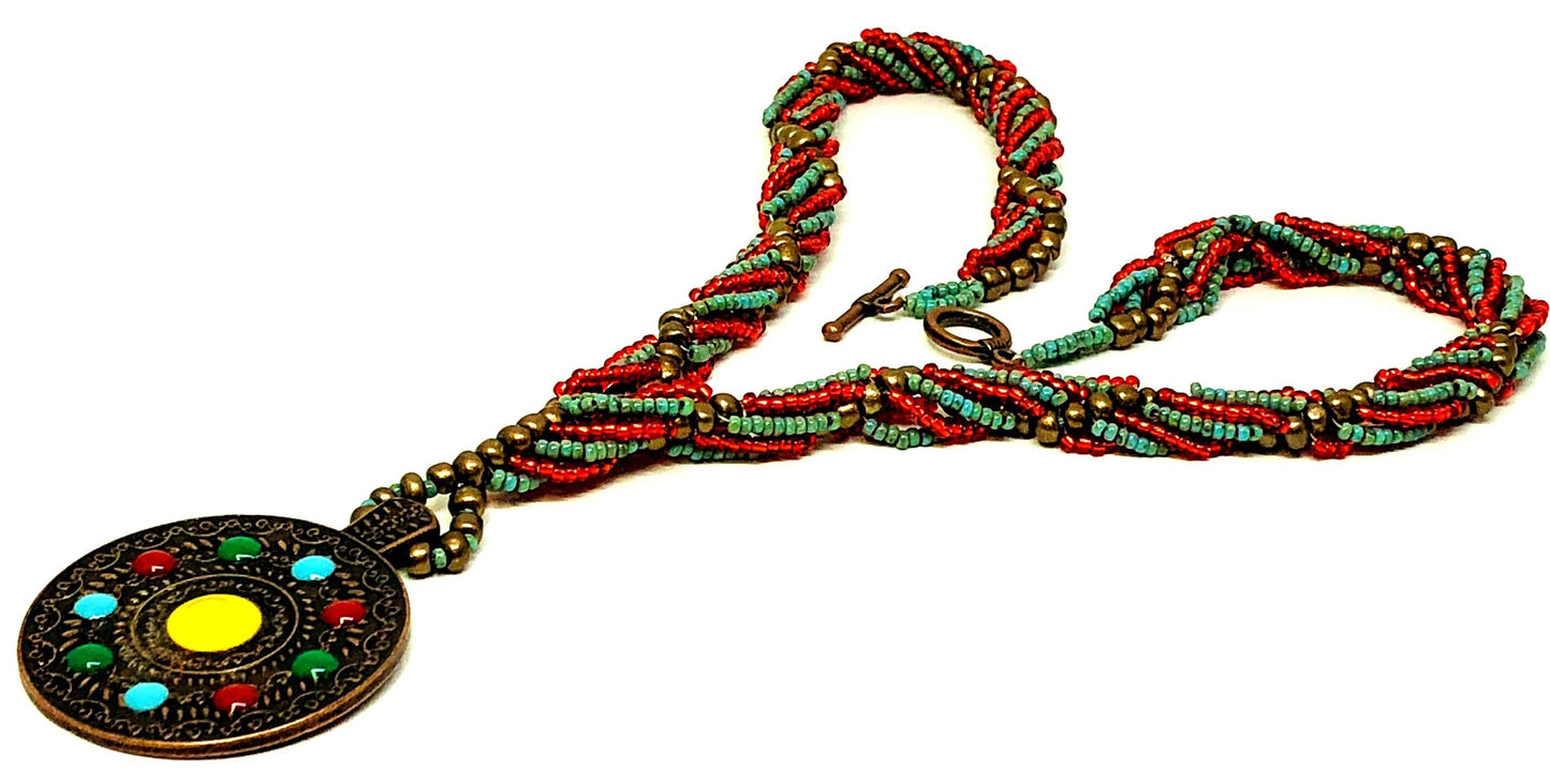 Handmade Red Turquoise Spiral with Pendant Necklace
