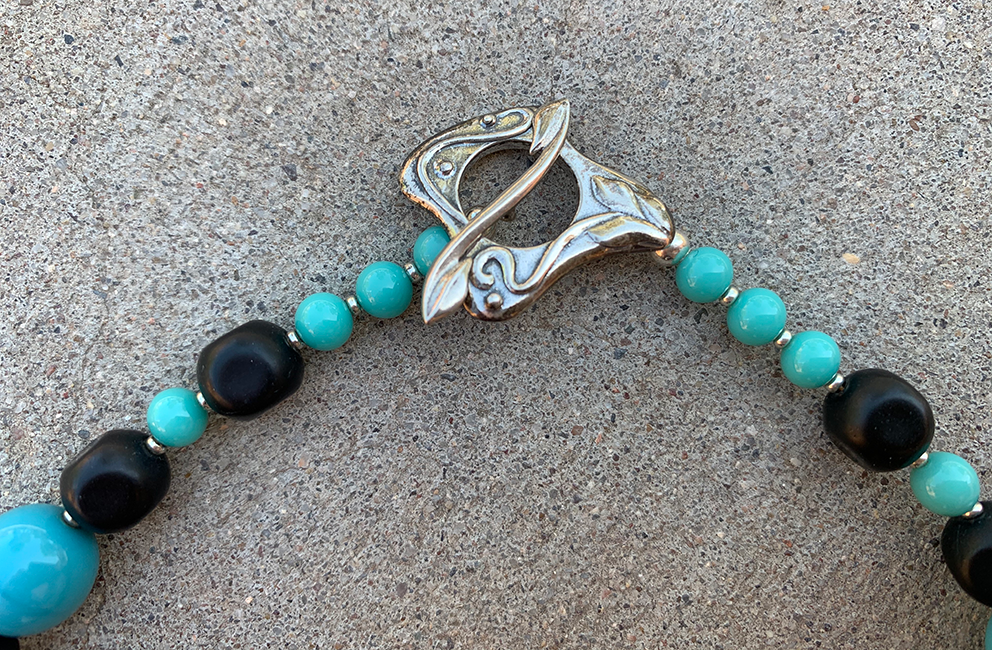 Necklace Set | Vintage Japanese turquoise-blue rounds, black matte tablets and pinched rounds