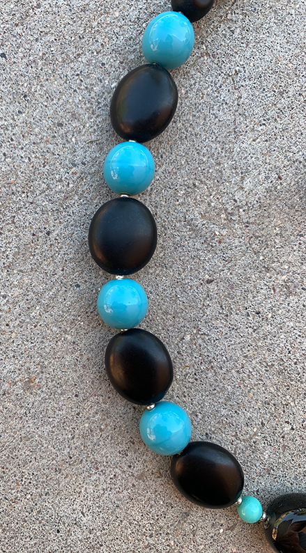 Necklace Set | Vintage Japanese turquoise-blue rounds, black matte tablets and pinched rounds