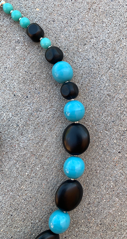 Necklace Set | Vintage Japanese turquoise-blue rounds, black matte tablets and pinched rounds