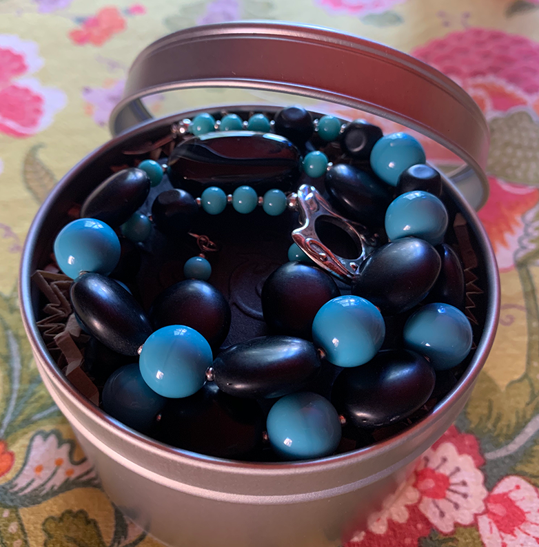 Necklace Set | Vintage Japanese turquoise-blue rounds, black matte tablets and pinched rounds
