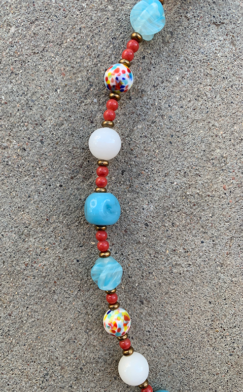 Necklace Set | Back-to-the-60s design using mid-century beads in aqua, coral, white