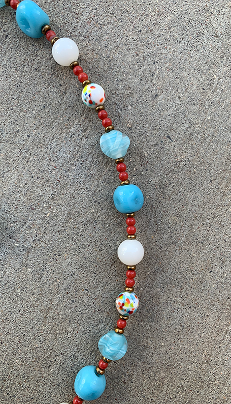 Necklace Set | Back-to-the-60s design using mid-century beads in aqua, coral, white