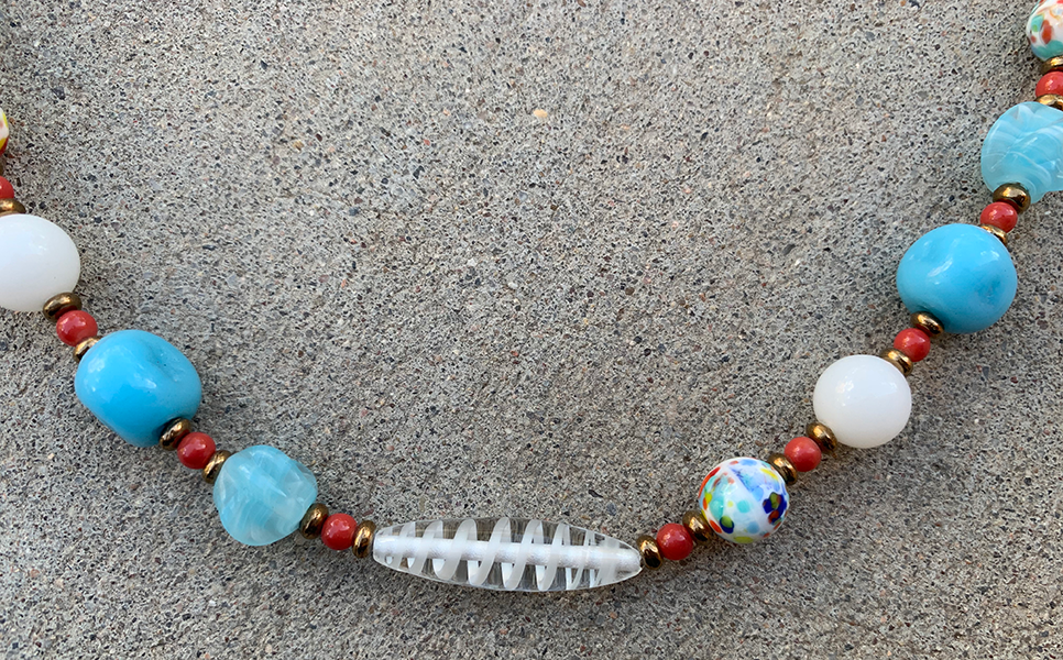 Necklace Set | Back-to-the-60s design using mid-century beads in aqua, coral, white