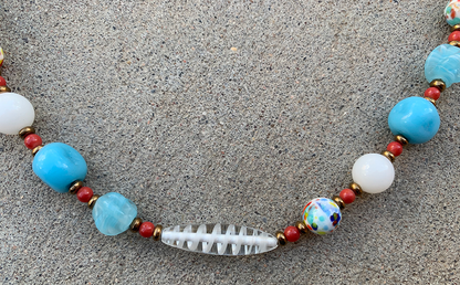 Necklace Set | Back-to-the-60s design using mid-century beads in aqua, coral, white