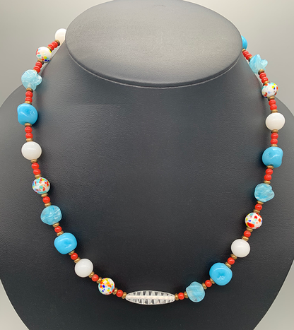 Necklace Set | Back-to-the-60s design using mid-century beads in aqua, coral, white
