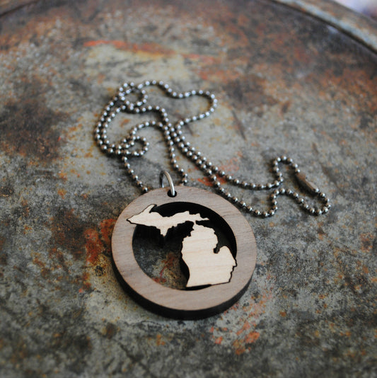 Michigan Wooden State Necklace