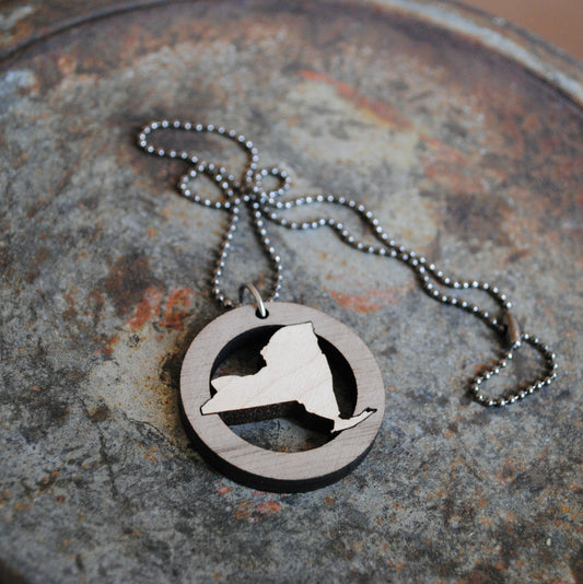 Wooden New York State Necklace