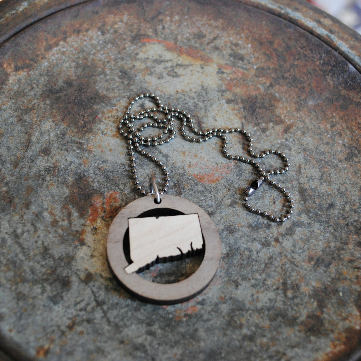 Wooden Connecticut State Necklace