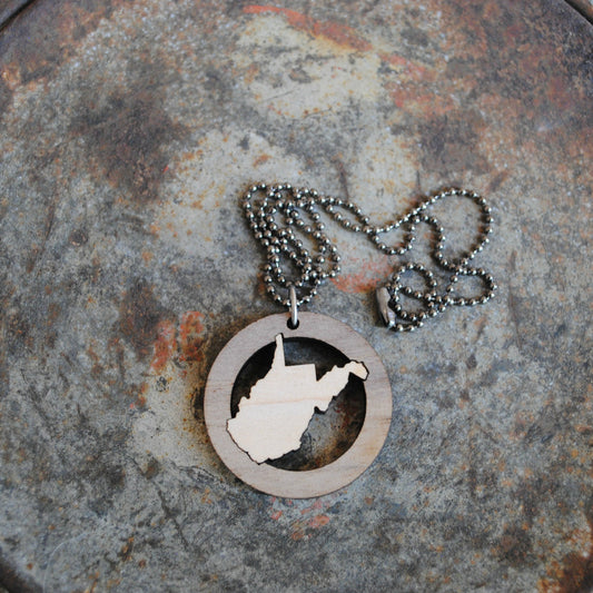 Wooden West Virginia State Necklace