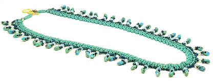 Handmade Turquoise Picasso Magatama Netting Beadweaving Necklace