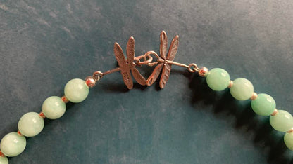 Necklace set | Artisan lampwork focal rounds, sea sky palette, Burma jade, purple jade, freshwater pearls, dragonfly clasp