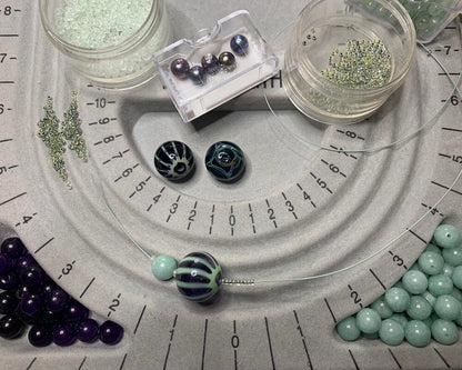 Necklace set | Artisan lampwork focal rounds, sea sky palette, Burma jade, purple jade, freshwater pearls, dragonfly clasp