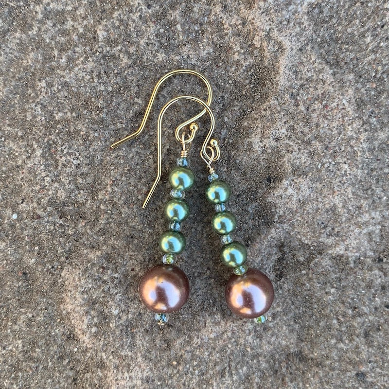 Necklace set | artisan raku leaf pendants, raku boulders, glass pearls, bronze gingko leaf clasp