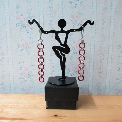 Chainmaille Waterfall Necklace and Earrings, Red and Silver