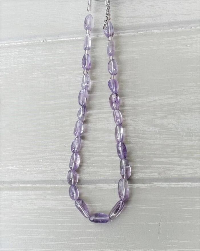 Amethyst Beaded Necklace with Sterling Heart Clasp