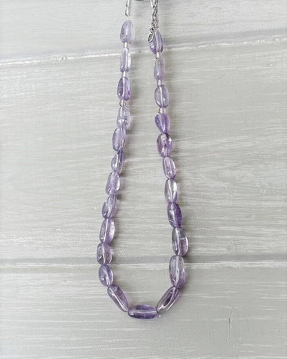 Amethyst Beaded Necklace with Sterling Heart Clasp