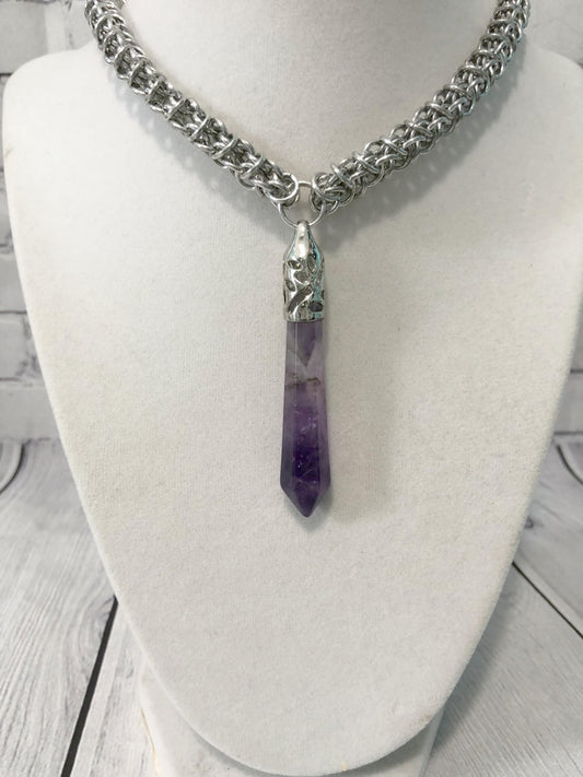 Amethyst Pendant Necklace, Elfweave Chain, 18-26 Inch