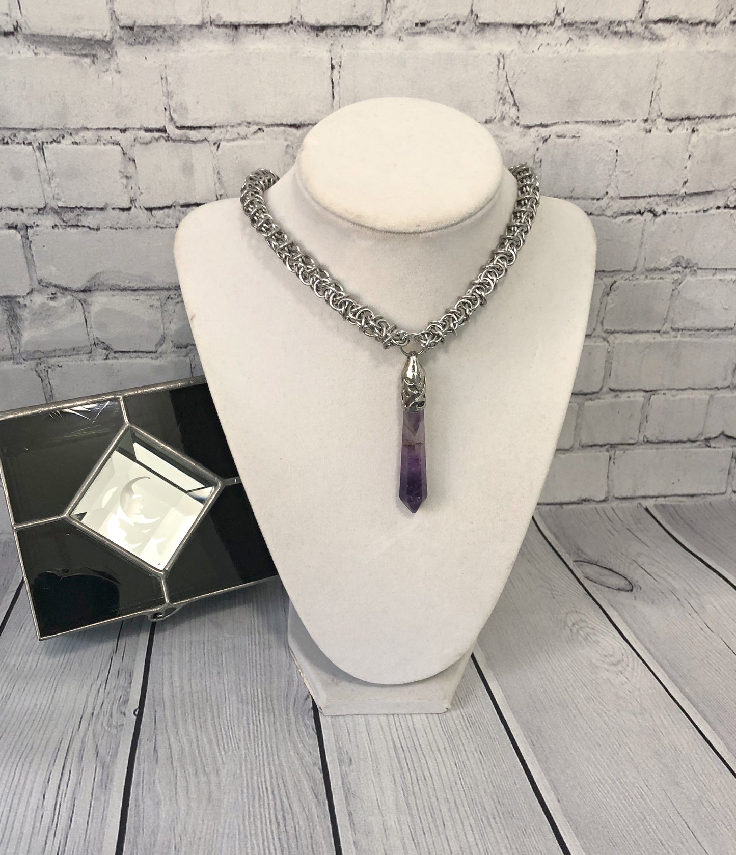 Amethyst Pendant Necklace, Elfweave Chain, 18-26 Inch