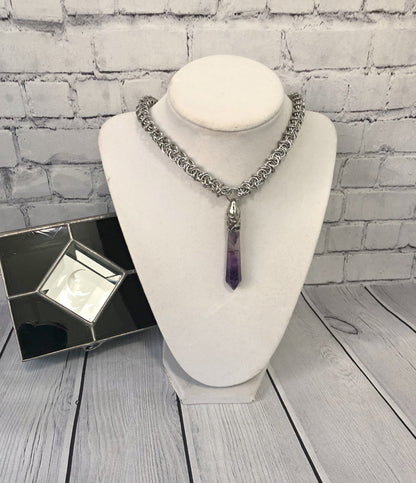 Amethyst Pendant Necklace, Elfweave Chain, 18-26 Inch
