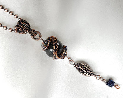 Galaxy Statement Necklace, Copper Wire Wrapped Nuummite