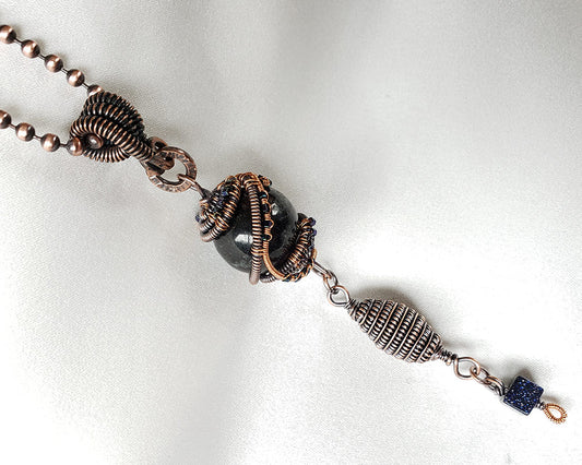 Galaxy Statement Necklace, Copper Wire Wrapped Nuummite