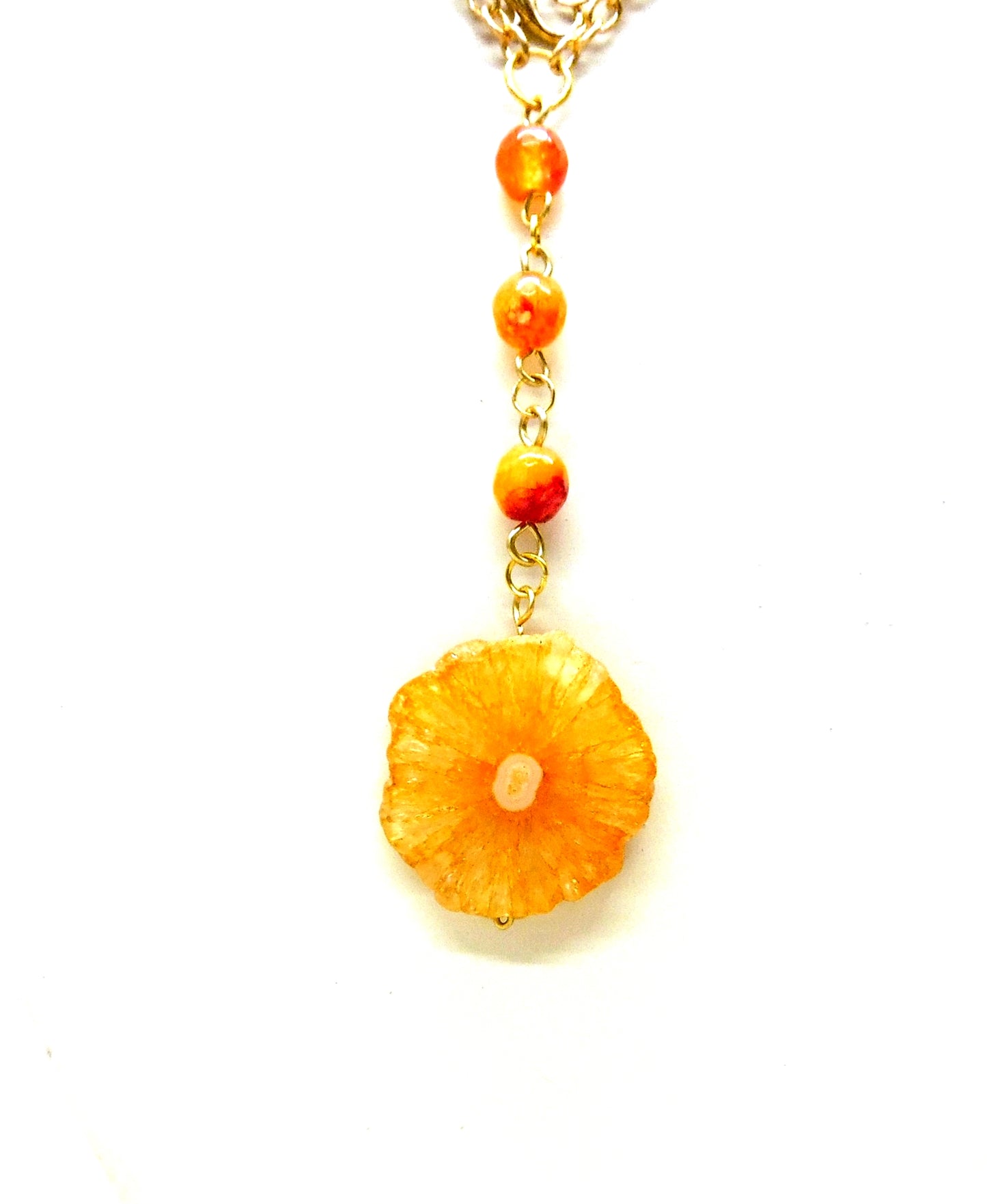 Orange and yellow solar quartz Y necklace with agate beads, fall colors, fall wardrobe essential, charm necklace, V neckline jewelry