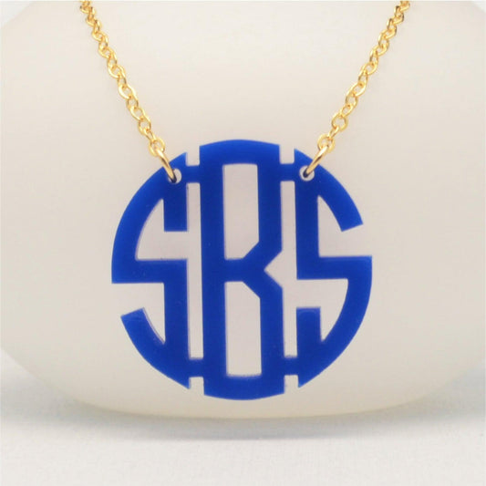 Circle Monogram Acrylic Necklace, Small 1.25 Inches Wide