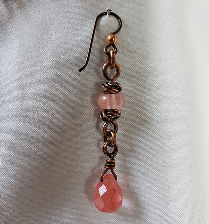 Copper Necklace and Matching Earrings with Rose Quartz Accents