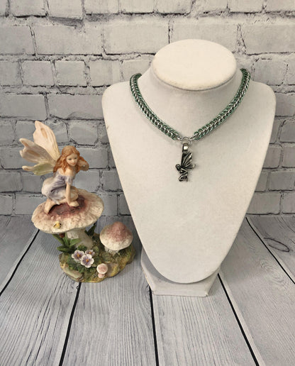 Fairy Pendant Necklace, Half Persian Chainmaille, Nickel Free, 18-26 Inch