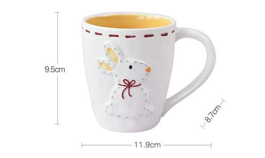 High temperature relief three-dimensional cartoon rabbit mug and spoon set