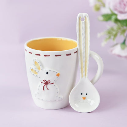 High temperature relief three-dimensional cartoon rabbit mug and spoon set