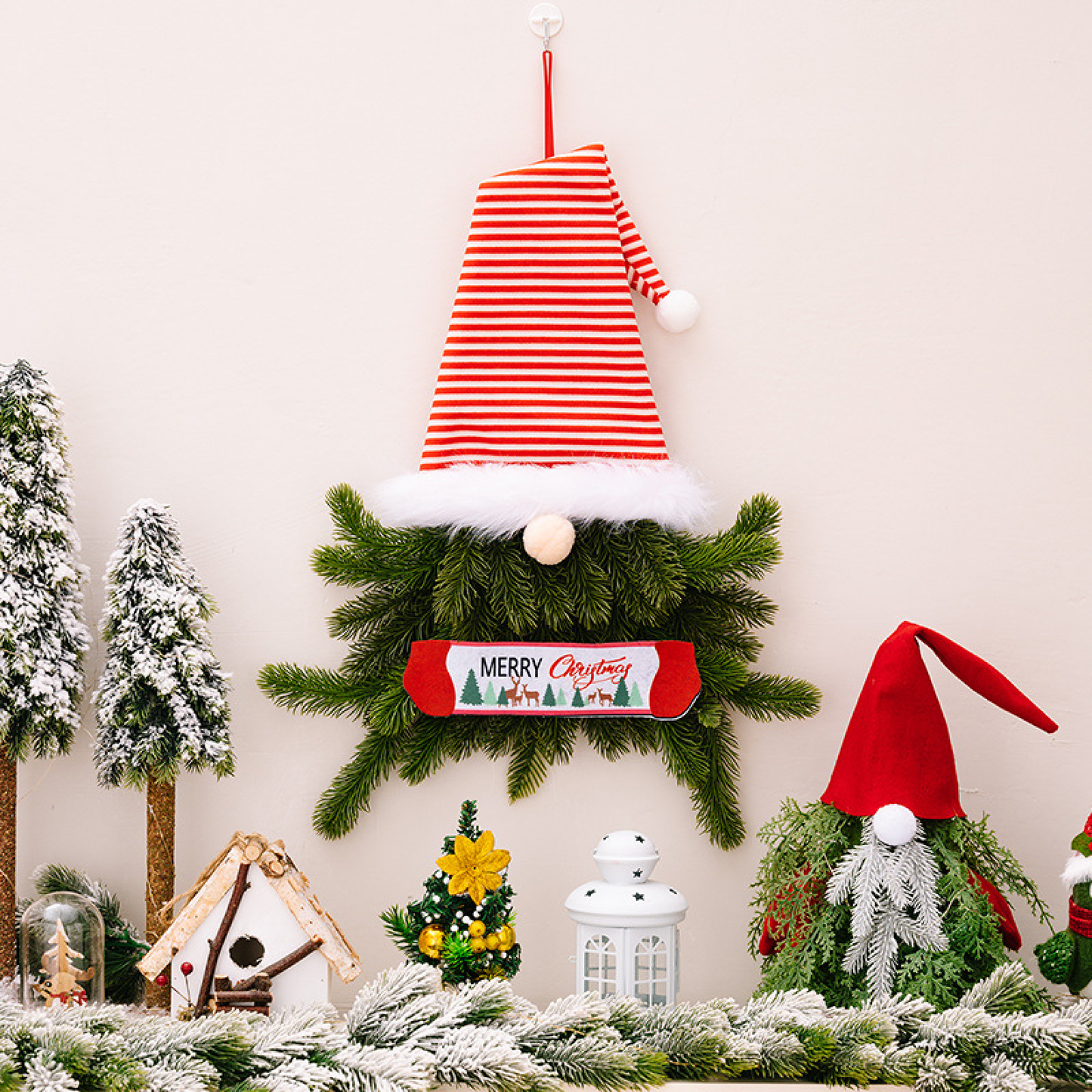 Christmas Decorations - No-face Doll Tree Hanging Ornaments, Christmas Elf Floral Wreath, Holiday Hanging Ornament