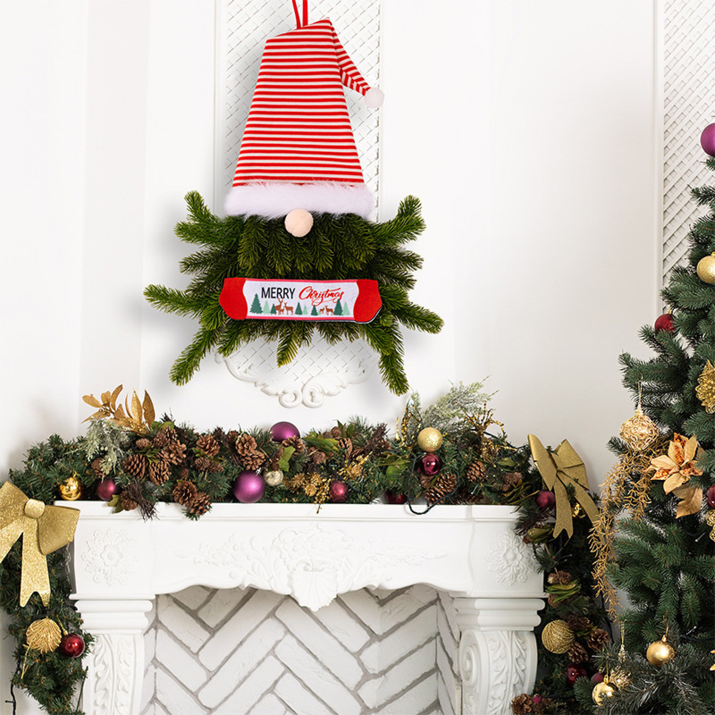 Christmas Decorations - No-face Doll Tree Hanging Ornaments, Christmas Elf Floral Wreath, Holiday Hanging Ornament
