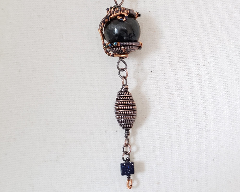 Galaxy Statement Necklace, Copper Wire Wrapped Nuummite