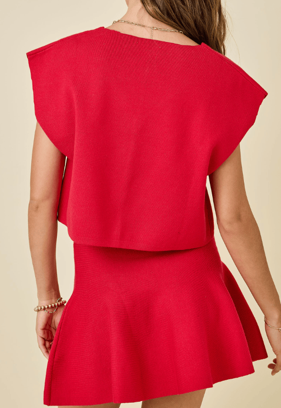 Espresso Knit Top and Mini Skirt Set - Red