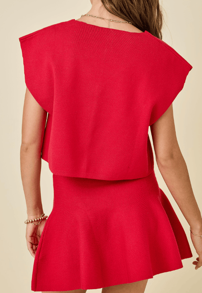 Espresso Knit Top and Mini Skirt Set - Red