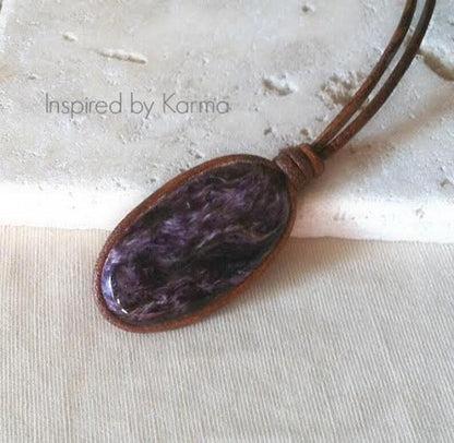 Russian Charoite and Leather Boho Necklace