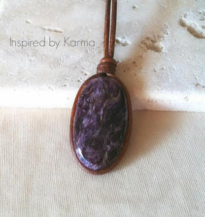 Russian Charoite and Leather Boho Necklace