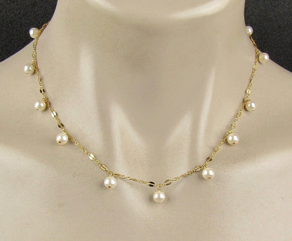 Dainty Pearl Necklace in Gold with Your choice of Length, and a 14k gf Magnetic Clasp, the perfect gift for her