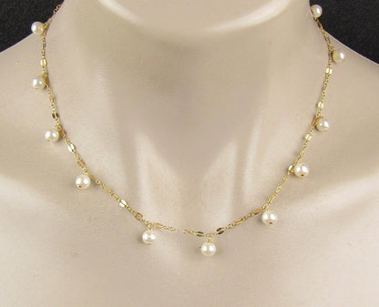 Dainty Pearl Necklace in Gold with Your choice of Length, and a 14k gf Magnetic Clasp, the perfect gift for her